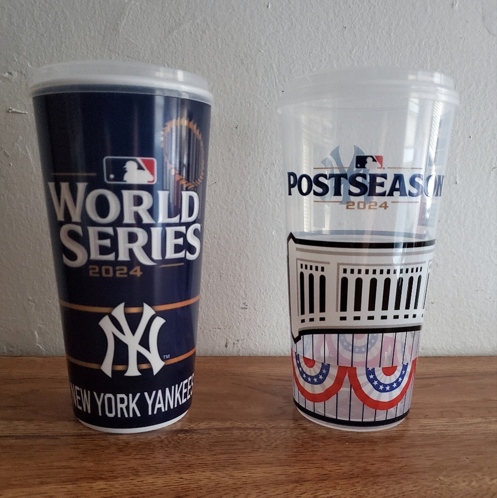 2 NY YANKEES World Series / Postseason 2024 Plastic Souvenir Cups with Cover New